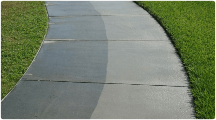 before and after image of walkway that has been washed