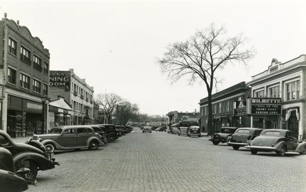black and white photo of downtown 1930s
